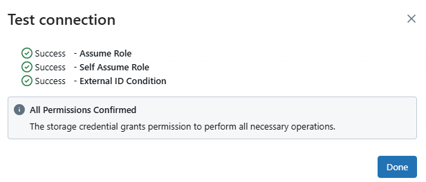 Test connection window from Databricks
